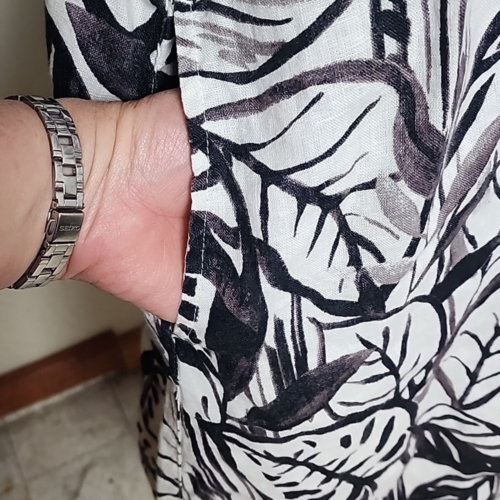 Tahari 100% Linen Black & White Leaf Print Dress Size 3X - Picture 7 of 10